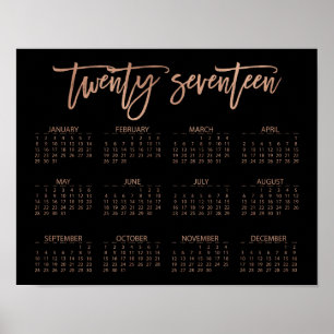 Poster Faux Rose Gold et Black Modern 2017 Calendrier