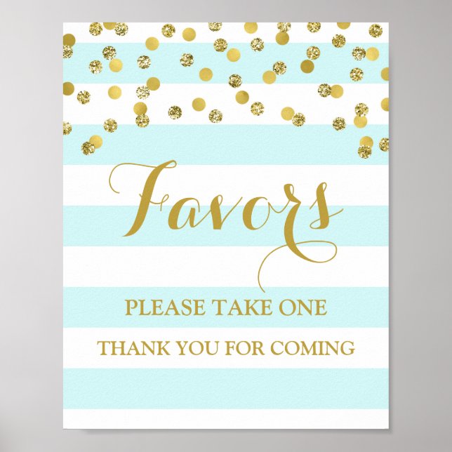 Poster Favoriser Baby shower Signal Bleu Bande Or Confett (Devant)