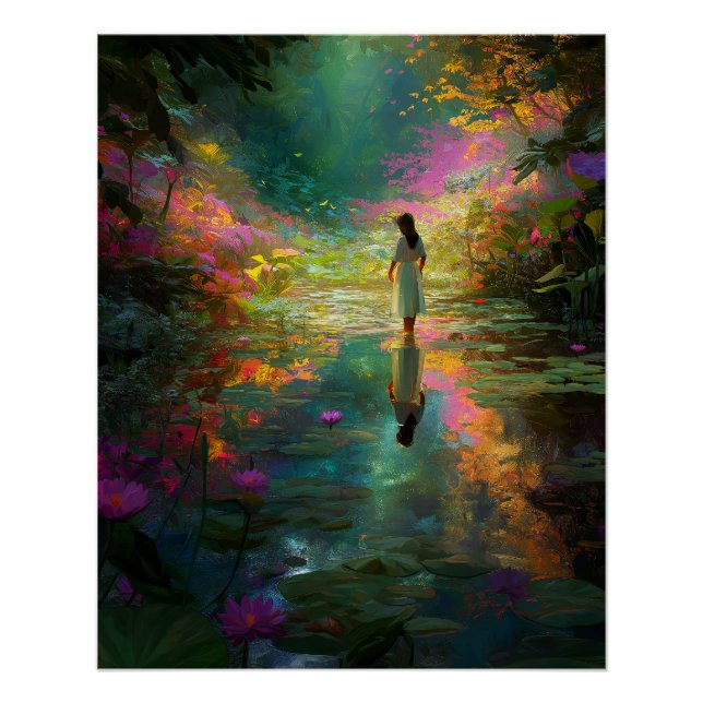 Poster Fée de l'eau aux pastels doux et aux nénuphars (Devant)
