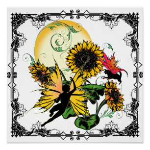 Poster Fée de l'ombre de tournesol et chat cosmique