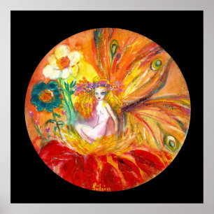 Poster FÉE DES FLEURS ,Fantaisie Rouge Jaune Noir