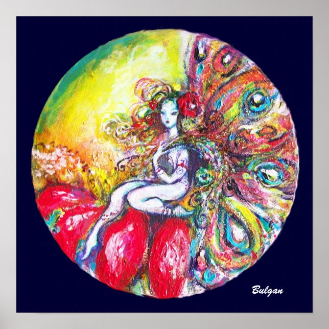 Poster FÉE DES FLEURS TITANIA ASSISE SUR FLEUR ROUGE Fant (Devant)