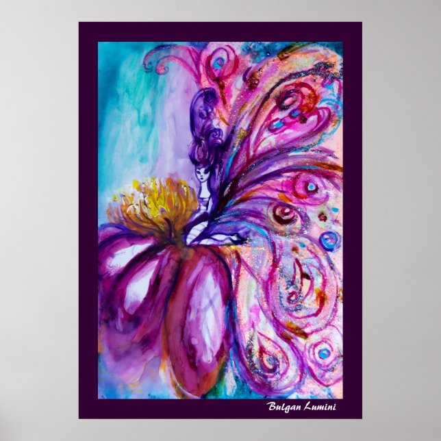 POSTER FÉE FLEUR MIGNONNE ET FANTAISISTE EN ROSE, ÉCLATS  (Devant)
