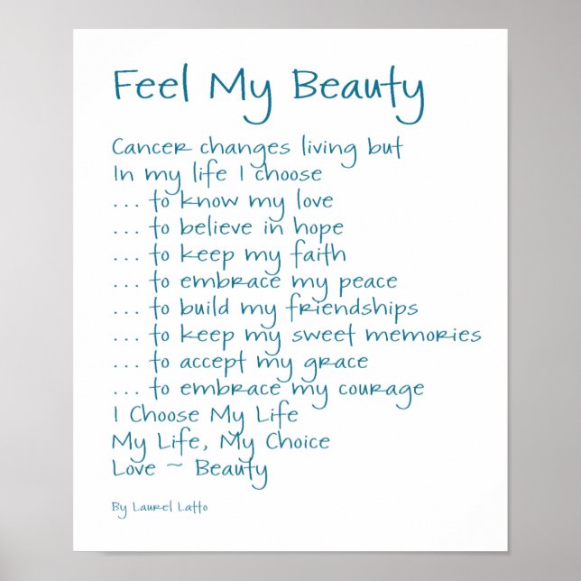Poster Feel My Beauty Cancer Poem Text (Devant)