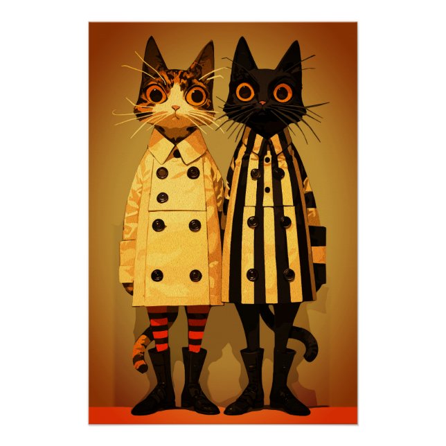 Poster Félins à la Mode – Manteaux et Bottes Originaux po (Devant)