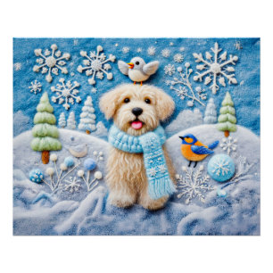 Poster Felt Dog dans la scène hivernale neige