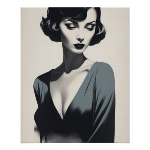 Poster Femme Abstraite noire et blanche
