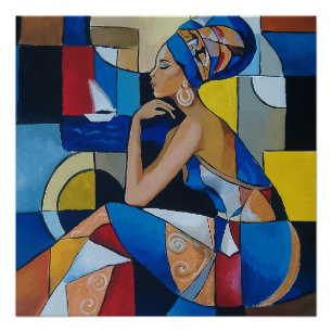 Poster Femme africaine au bord de la mer Abstrait Cubisme