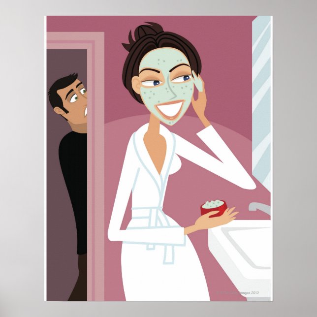 Poster Femme appliquant un masque facial (Devant)