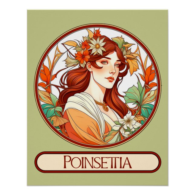 Poster Femme Art Nouveau au Poinsettia (Devant)