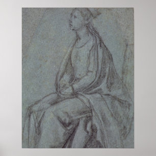 Poster Femme assise, c.1514 (craie noire et blanche sur b