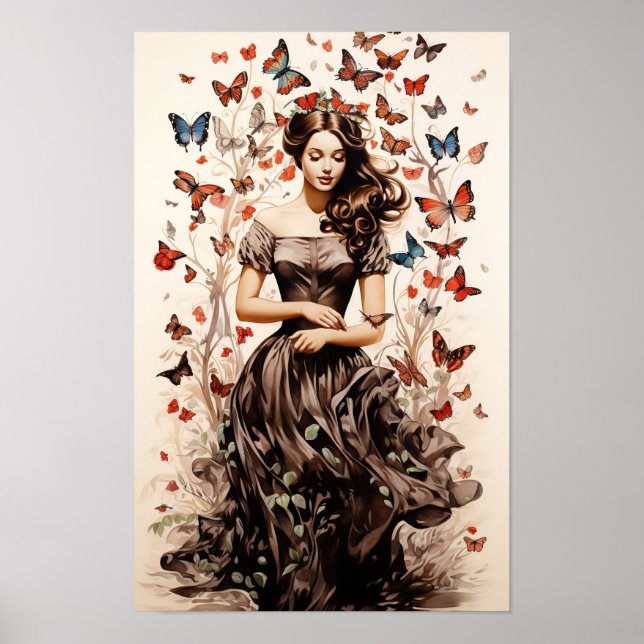 Poster - Femme aux papillons (Devant)