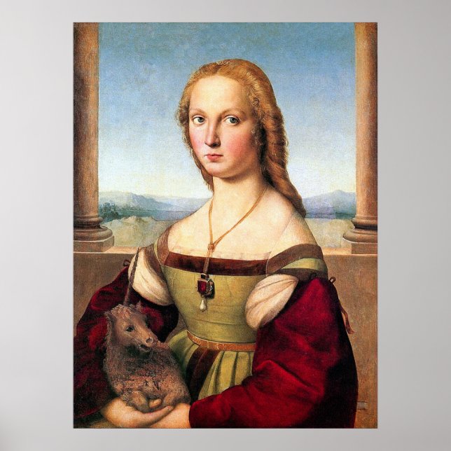 Poster Femme avec la licorne par Raphael - Poster/Imprime (Devant)