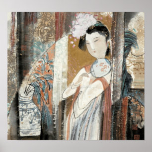 Poster Femme avec l'épingle à cheveux florale