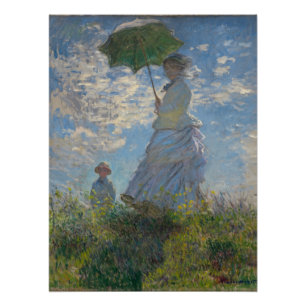 Poster Femme avec parasol - Madame Monet et son fils