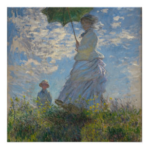 Poster Femme avec parasol - Madame Monet et son fils