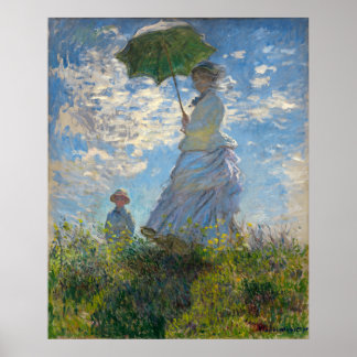 Poster Femme avec parasol - Madame Monet et son fils