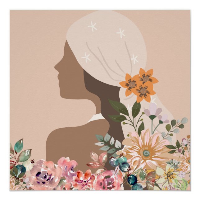 Poster Femme botanique d'esthétique neutre  (Devant)