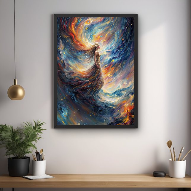 Poster Femme céleste dans l'art cosmos de feu (Créateur téléchargé)