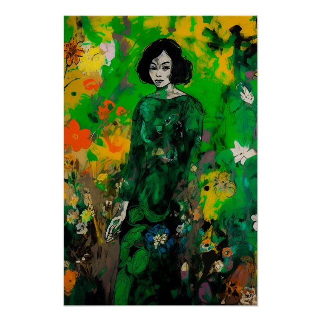 Poster femme dans le champ coloré (Devant)