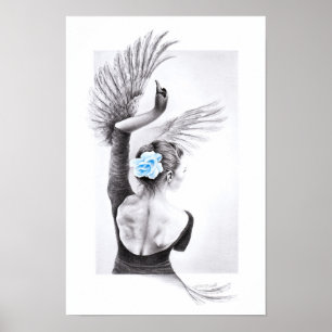 Poster Femme de ballet dansant cygne Dessin surréaliste a