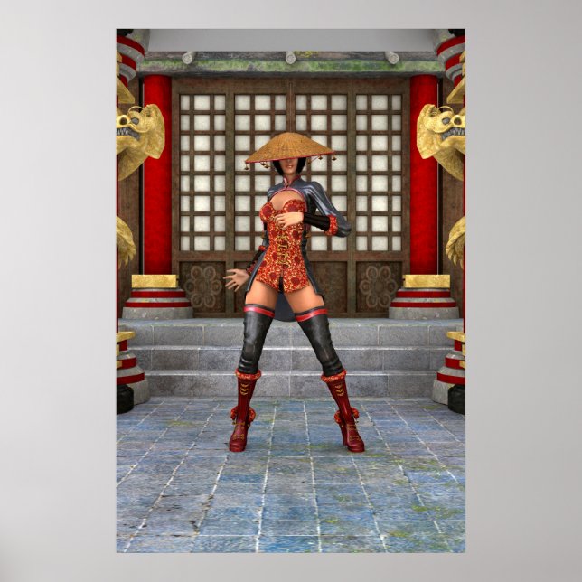Poster Femme de combat asiatique (Devant)