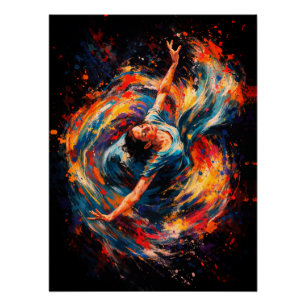 Poster Femme Dynamique Dançant Couleurs Tourbillonnantes 
