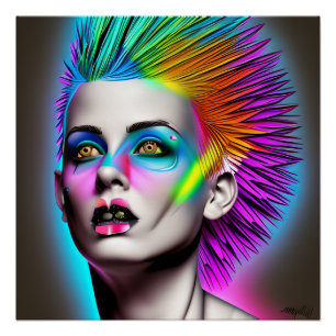 Poster Femme dystopique avec Rainbow Mohawk Ai Art