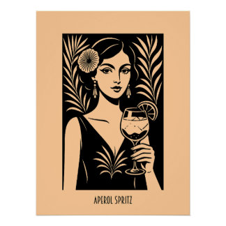 Poster Femme Élégante avec Aperol Spritz – Cocktai Vintag