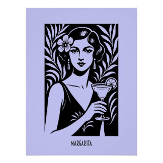 Poster Femme Élégante avec Margarita – Cocktail Vintage
