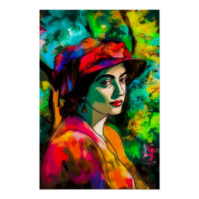 Poster Femme en Casquette rouge (Devant)