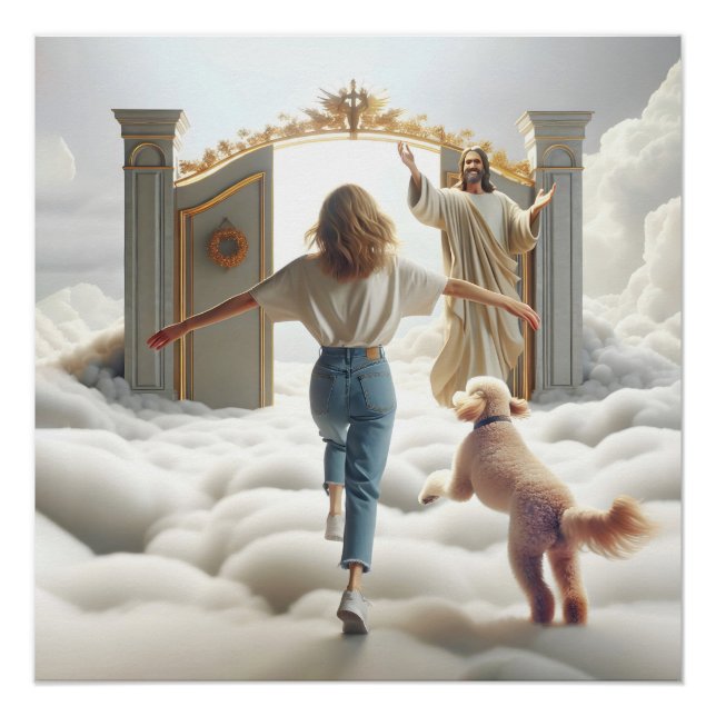 Poster Femme et Labradoodle Entrée de la porte du Ciel (Devant)