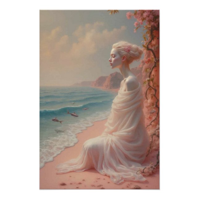 Poster Femme éthérée sur Dreamy Beach (Devant)