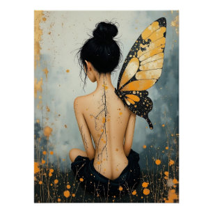 Poster Femme fantaisiste abstraite et papillon