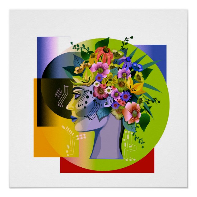 Poster Femme florale - vert (Devant)