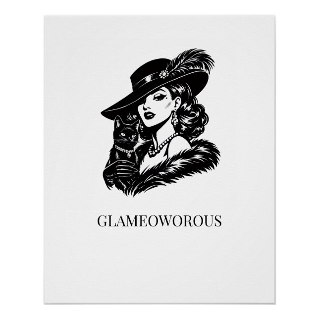 Poster Femme Glamour avec Illustration de Mode Féline (Devant)