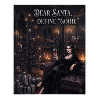 Poster Femme gothique devant un sapin de Noël sinistre