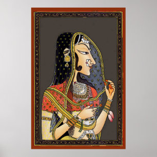 Poster Femme indienne vintage, Art Mughal