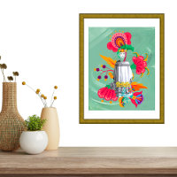Femme Indigène Avec Des Fleurs Colorées Sur Vert D