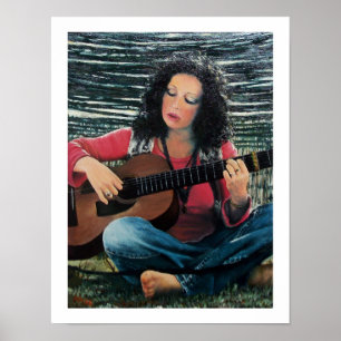 Poster Femme Jouant De La Musique Avec Guitare Acoustique