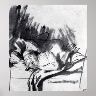Poster Femme malade dans un lit, peut-être Saskia