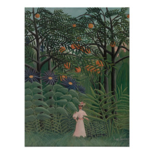Poster Femme marchant dans une forêt exotique, Henri Rous