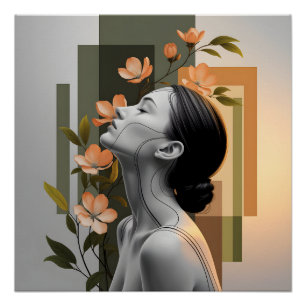 Poster Femme Minimaliste de Profil avec Élégance Botaniqu