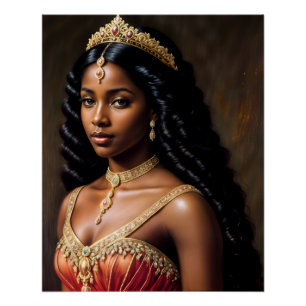 Poster Femme Noire Élégante en Couronne d'Or Portrait