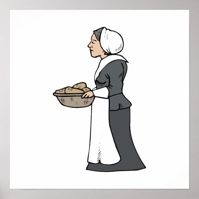 Poster Femme pèlerine avec nourriture (Devant)