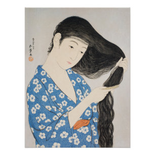 Poster Femme se coiffant