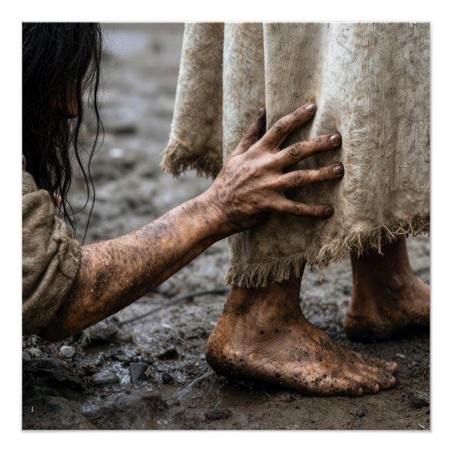 Poster Femme touchant la robe de Jésus (Devant)