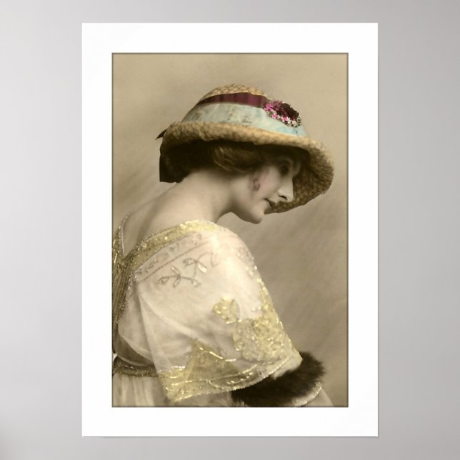 Poster femme victorienne casquette robe perlée (Devant)