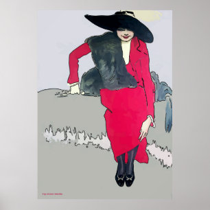 Poster Femme vintage en rouge, ajouter du texte