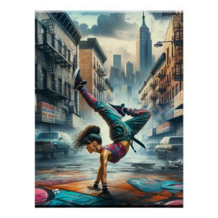 Poster Femmes breakdanceuses en action silhouette New Yor
